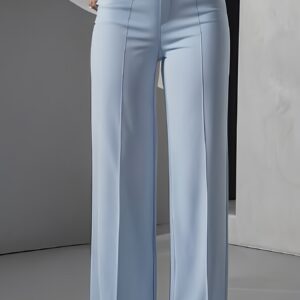 بنطلون نسائي أزرق بقصة واسعة وخصر عالٍ - أناقة عصرية لمناسباتك الرسمية والعملية