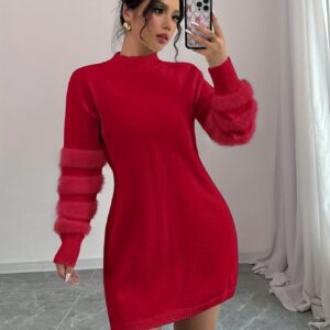 أناقة لافتة: فستان تونيك أحمر بياقة عالية وتصميم A-Line لكل مناسبة