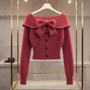 أناقة الدفء: كنزة كارديجان نسائية بلون خمري فاخر لموسمي الخريف والشتاء