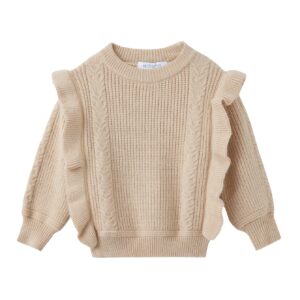 دفء وأناقة لأميرتك الصغيرة: كنزة الشتاء الناعمة بأكمام منفوخة!