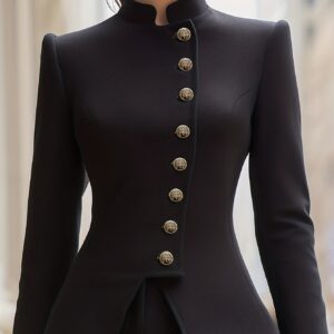جاكيت بليزر نسائي أسود فاخر بأزرار ذهبية - أناقة احترافية لكل الفصول