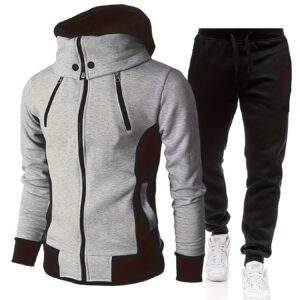 أناقة الشتاء والراحة المطلقة: طقم رياضي رجالي بقلنسوة وسحاب