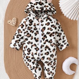 Girls' Cute Cow Print Hooded Romper - Long Sleeve Winter Warmth, Soft Non-Stretch Fabric, Cozy Home & Outdoor Wear, Adorable Animal Design for Fall/Winter, Baby Girl Outfit, Baby Girl Clothes, Playful Babywear, Comfortable Babywear, for Outdoor, Cow Costume For Girl