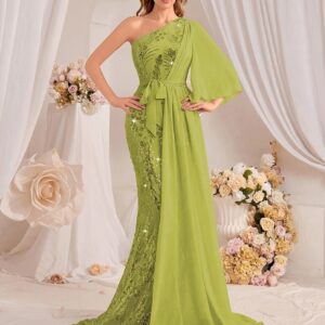 فستان سهرة TOLEEN الفاخر بكتف واحد وتصميم حورية البحر المطرز بالترتر - إطلالة ساحرة لمناسباتكِ الخاصة