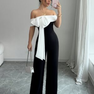 أفرول نسائي جذاب بكتف مكشوف وفيونكة أنيقة - تصميم يبرز جمالك