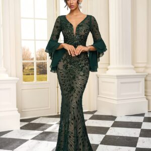 فستان سهرة فاخر بقصة حورية البحر وياقة V: أناقة لا مثيل لها لكل مناسباتك الخاصة