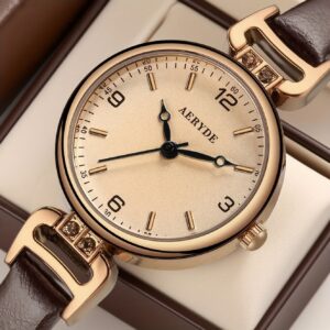 ساعة الهيكل الذهبي الشامباني الفاخرة بقرص أسود – أناقة كلاسيكية لكل مناسبة