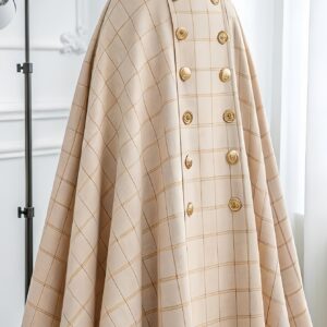 فستان نسائي A-Line راقي باللون البيج والذهبي الكاروهات - أناقة لا تبهت لكل المناسبات