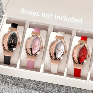 أناقة خالدة: طقم ساعات يد نسائية بيضاوية فاخرة - 4 ألوان ساحرة