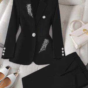 أناقة الخريف والشتاء: طقم بدلة متلألئ ببنطال واسع مميز