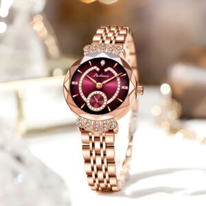 أناقة لا تضاهى: ساعة نسائية بعقارب ورقمية بسوار فولاذي ذهبي وردي