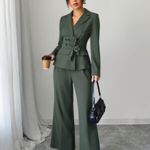 أناقة الخريف المبكر: طقم بدلة نسائي فاخر بخصر محدد وجاكيت بحزام وسروال واسع