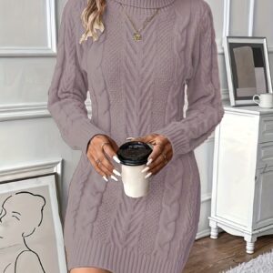 فستان تونيك نسائي محبوك مضلع بقصة A وطول متوسط - أناقة الشتاء الدافئة