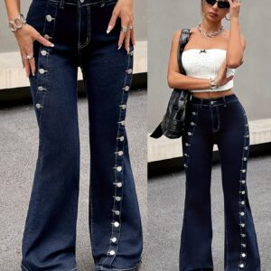 تألقي بأناقة عصرية: بنطلون جينز نسائي بخصر متوسط وقصة واسعة ومرونة فائقة