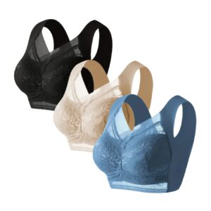 مجموعة الأناقة والراحة: حمالات صدر لاسلكية بالدانتيل الفاخر (3 قطع)