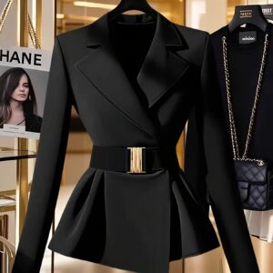 بليزر نسائي أسود أنيق بحزام - إطلالة احترافية وعصرية لكل مناسبة