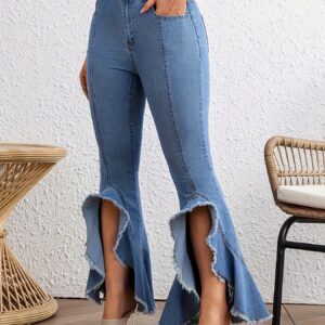 بنطلون جينز نسائي بقصة أرجل واسعة مرنة - أناقة عصرية وراحة لا تضاهى