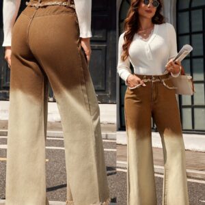 جينز نسائي واسع الأرجل بتدرج ألوان فريد وحافة خام جريئة – أناقة عتيقة لمظهر عصري