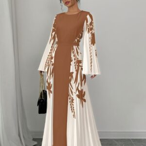 تألقي بـ فستان ماكسي نسائي أنيق بطبعة زهور وأكمام متباينة - مثالي لكل المواسم