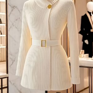 تألقي بأناقة دافئة: كارديجان نسائي بياقة عالية وحزام لجميع مناسباتكِ