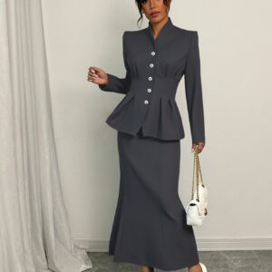 أناقة العمل العصرية: طقم البدلة النسائية الفاخرة بليزر وتنورة