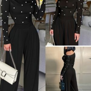 جمبسوت فاخر بكتف مكشوف وأكمام طويلة وتطريز لؤلؤي يأسركِ بجماله