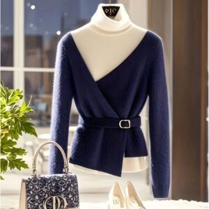 كنزة نسائية أنيقة برقبة عالية وحزام - مثالية من المكتب إلى السهرات لخريف وشتاء راقٍ