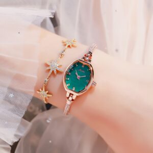 أناقة متجددة: ساعة يد MeiBin النسائية البيضاوية بميناء تركواز ونجوم ذهبية