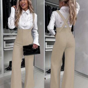 بنطلون نسائي بيج بخصر عالٍ وأرجل واسعة - أناقة عصرية متعددة الاستخدامات