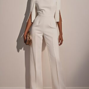 جمبسوت نسائي فاخر بتفاصيل اللؤلؤ: أناقة المكتب بلمسة عصرية