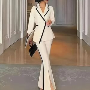 أناقة الأبيض والأسود: طقم بليزر وبنطلون بتصميم عصري