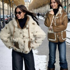 جاكيت شتوي نسائي فاخر بقبعة فرو صناعي - دفء وأناقة لا تضاهى