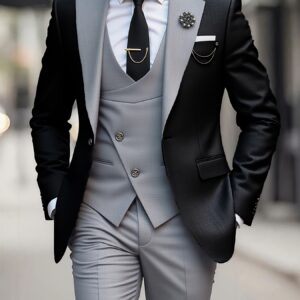 أناقة القامة الشامخة: طقم البدلة الرجالية الفاخرة ثلاثية القطع
