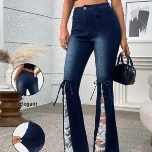 تألقي بستايل عصري: بنطلون جينز نسائي فلير بخصر عالٍ وتفاصيل دانتيل أنيقة