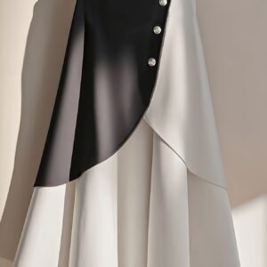 تنورة ميدي أنيقة: تصميم ثنائي اللون وتفاصيل أزرار وهمية لإطلالة عصرية ومتعددة الاستخدامات