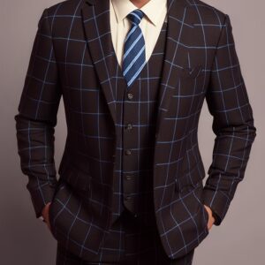 تألق بأسلوبك: البدلة الرجالية الثلاثية بقصة نحيفة ومربعات أنيقة