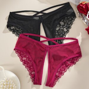 لمسة من الجاذبية والراحة: طقم ثونغ الدانتيل الفاخر (قطعتين)