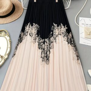 أناقة متجددة لكل الفصول: تنورة ميدي نسائية بطبعات ورود، كسرات، وفيونكة أمامية جذابة