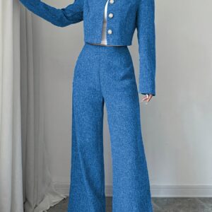 جديدنا! طقم نسائي شتوي عصري بقطعتين: جاكيت أنيق وبنطلون مريح