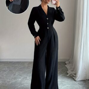 تألقي بأسلوب راقٍ: جامبسوت نسائي أنيق برقبة V وجيوب - مثالي لكل الأوقات