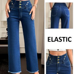 بنطلون جينز نسائي أنيق بخصر عالٍ وثلاثة أزرار: أناقة لا تقاوم وراحة استثنائية