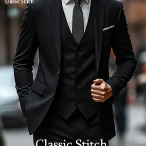 قمة الأناقة الرجالية: بدلة ثلاث قطع سوداء فاخرة