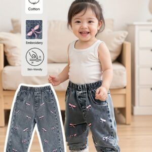 أناقة صغيرة تدوم: بنطلون الدنيم الوهمي بفيونكة مطرزة لطفلتك