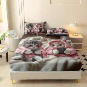 طقم ملاءة القطط المرحة: راحة وأناقة لغرفة نومك!