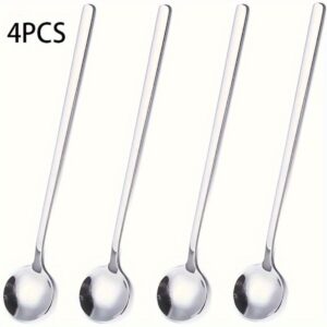 لمسة أناقة لمشروبك: طقم ملاعق ستانلس ستيل فاخرة بمقبض طويل (4 قطع)