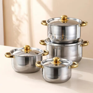 أناقة وأداء: طقم أواني الستانلس ستيل 4 قطع لمطبخك!