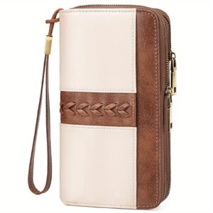 محفظة نسائية كلاسيكية فاخرة - تصميم راقٍ بلونين بنيين، سحاب مزدوج وتنظيم مثالي