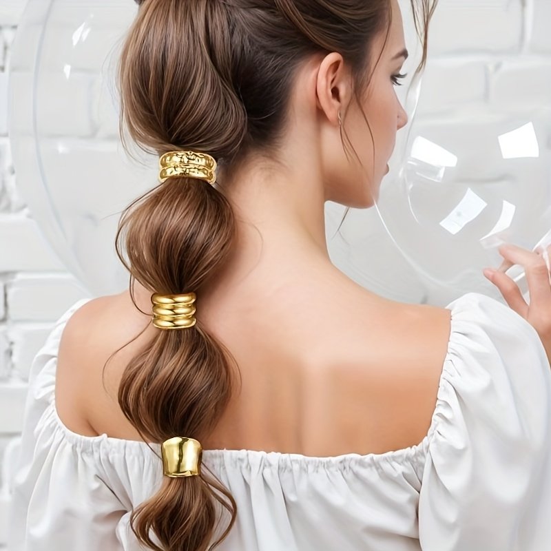 لمسة فخامة لشعرك: ربطات معدنية هندسية (3 قطع) - الصورة 2