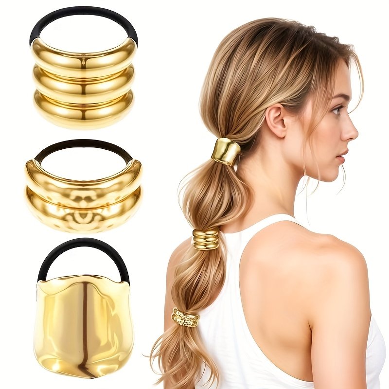 لمسة فخامة لشعرك: ربطات معدنية هندسية (3 قطع)